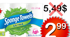 6 rouleaux d’essuie-tout Sponge Towels à 2,99$