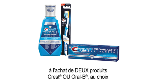 2$ de rabais sur DEUX produits Crest OU Oral-B au choix