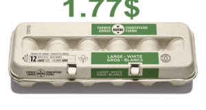12 gros œufs blancs à 1.77$