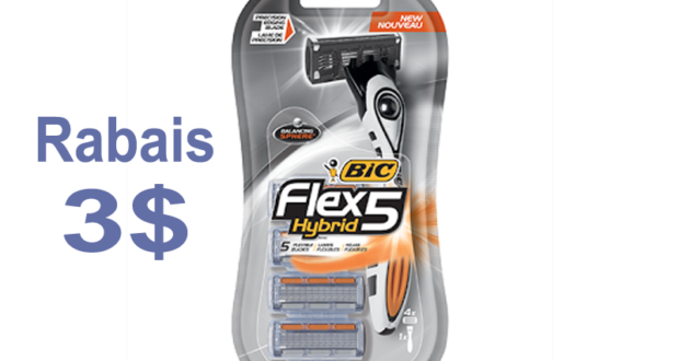 Rabais de 3$ sur un emballage de rasoirs FLEX5 HYBRID
