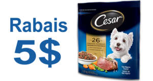 5$ de rabais sur un sac de nourriture sèche pour petits chiens CESAR