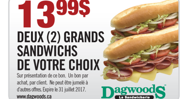 13.99$ seulement pour 2 grands sandwichs Dagwoods