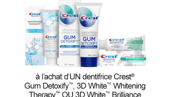 Coupon de 2$ à l'achat d'un dentifrice Crest Gum Detoxify